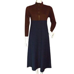 DIANE VON FURSTENBERG Dress, S, Blue/Brown, 3/4 sleeves, Midi, Zipper, Vintage